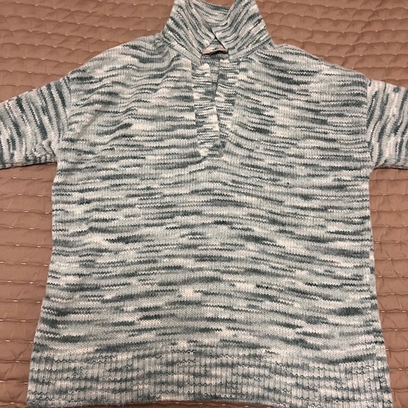 Large LOFT Cozy Knit Sweater in Blue/Mint and White - Picture 2 of 7